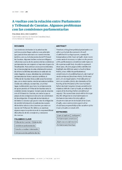 Imagen de la publicación A vueltas con la relación entre Parlamento y Tribunal de Cuentas. Algunos problemas con las comisiones parlamentarias